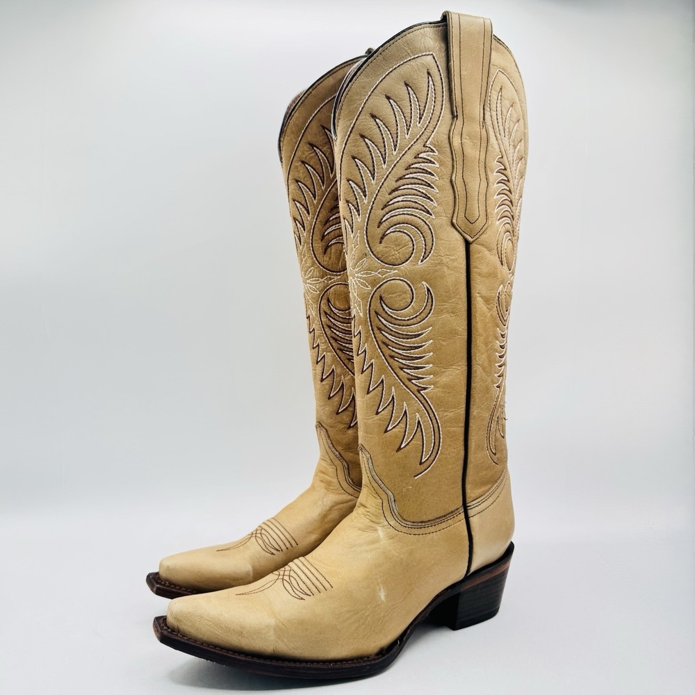 Circle G Tall Snip Toe Western Boots Women's Size 9 M Sand Beige Leather